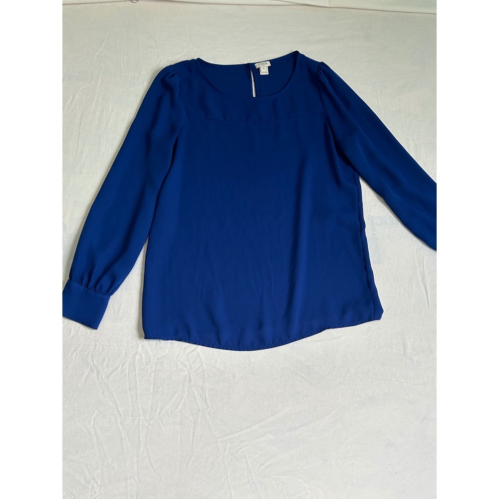 J.Crew‎ Womens Royal Blue Long Sleeve Keyhole Back Blouse Top XS